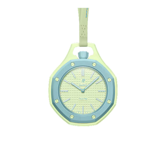 Swatch x Audemars Piguet Bioceramic Royal Oak Pop Blue Eight Lime Green watch SSX03L101N Fronte