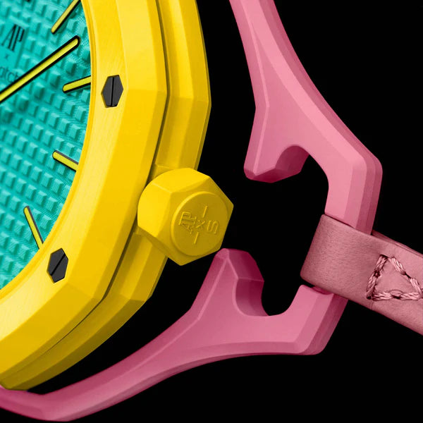 Swatch x Audemars Piguet Bioceramic Royal Pop Savonnette OTG Roz watch SSX03R100N Dettaglio1