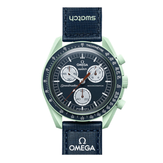 Swatch Omega Bioceramic Moonswatch Mission to Earth watch SO33G100 Frontale 