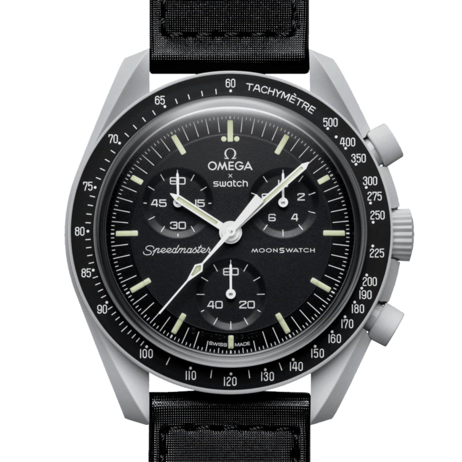 Swatch Omega Bioceramic Moonswatch Mission to the Moon watch SO33M100 Frontale